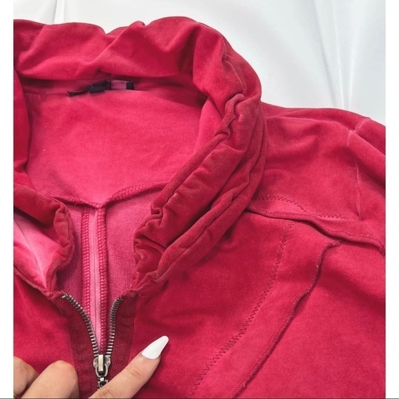 Yest Womens Sz 16 Red Ruched Ruffled Full Zip Jacket Tiered Grunge Marbled Chic - Picture 7 of 12